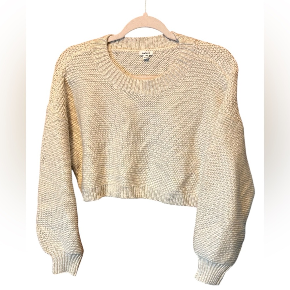 Garage Cream Knit Cropped Sweater Size Medium Cozy Minimalist